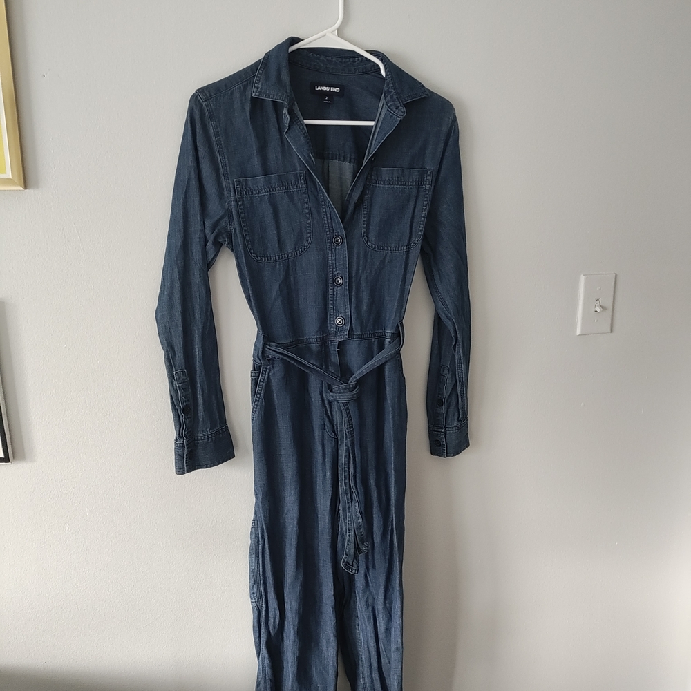 Lands End Long Sleeve Denim Jumpsuit